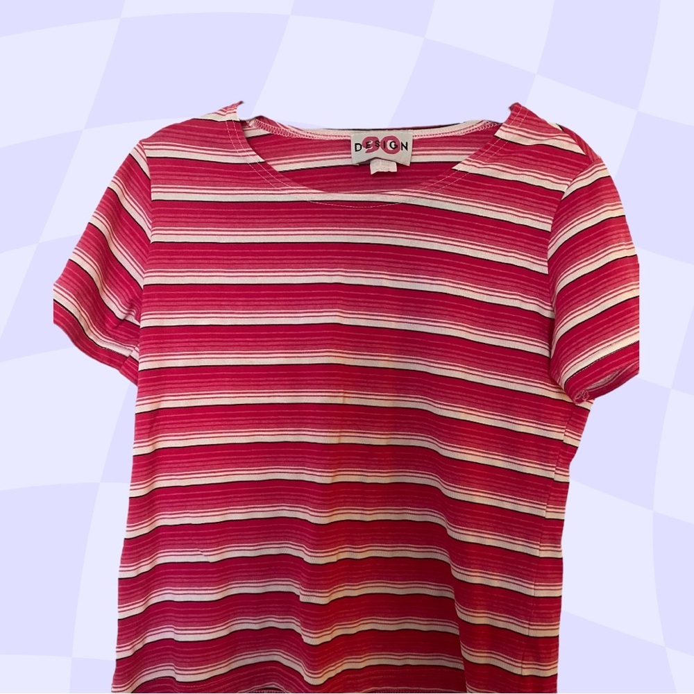 Vintage 90 Design Black, Pink & White Striped Blouse, Women’s Medium